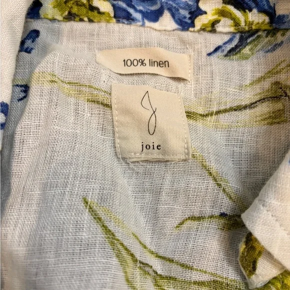 Joie 100% linen resortwear vacation Floral Blouse pant set wide leg cropped - Picture 4 of 10